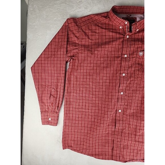Ariat Pro Series Shirt Mens Red Check Western Cowboy Long Sleeve Button Down - Picture 2 of 14